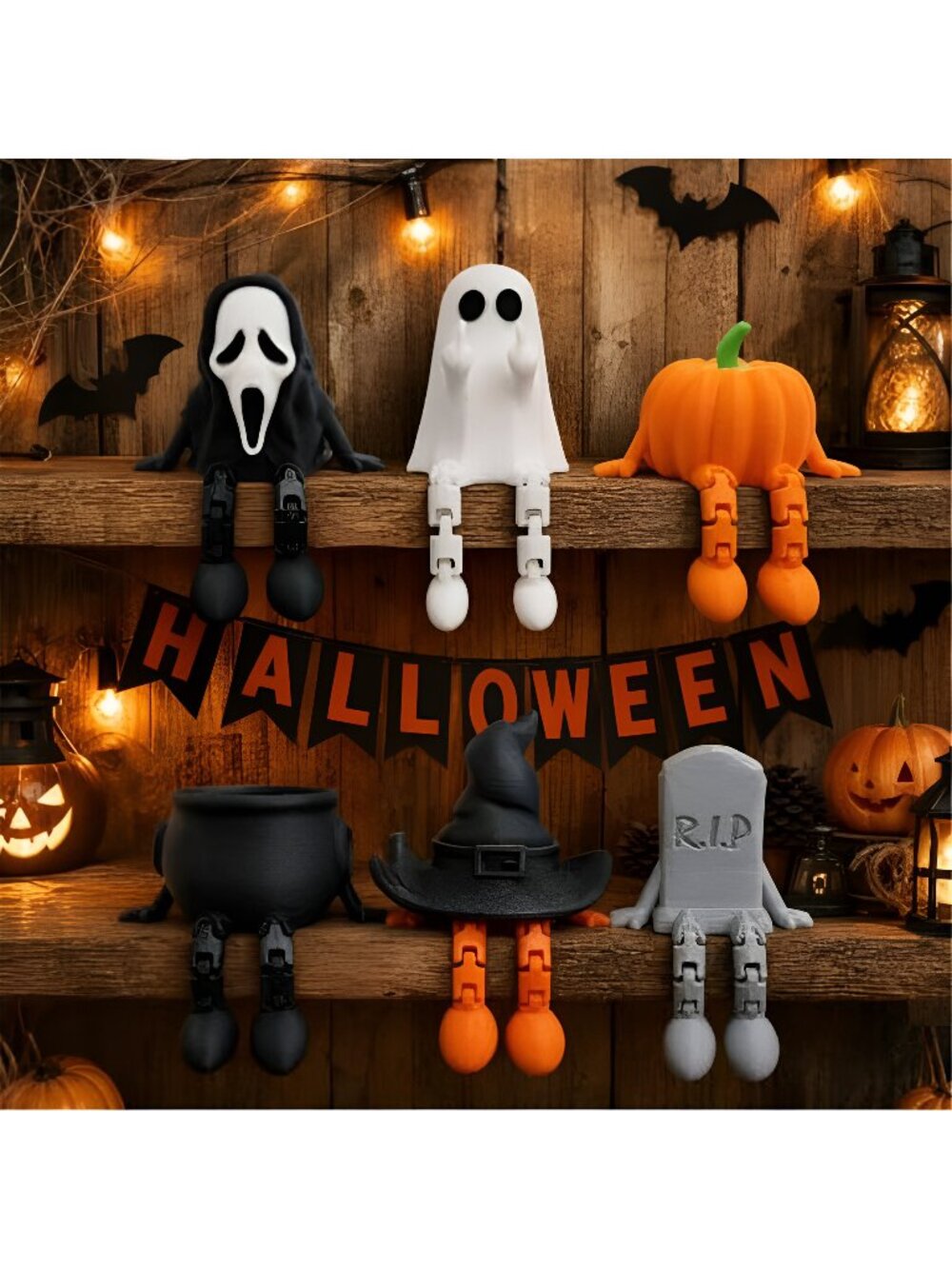 6 Pcs 3D Printed Halloween Decorations Indoor, Mini Halloween Ghost Figurine